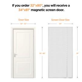 Sunolga Reversible Left Right Side Opening Magnetic Screen Door Fits Door Size 32 x 80 Inch, Sturdy Fiberglass Mesh Curtain Hands Free for Patio, Balcony Door, Actual Screen Size 34x81 Inch, White