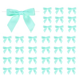 PATIKIL 50 Pcs Satin Ribbon Twist Tie Bows 3.5 Inch Small Craft Bows for DIY Gift Wrapping Champagne Bottle Wedding Christmas Birthday Decor, Blue-green