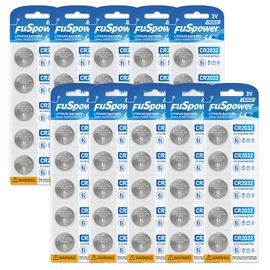 Fuspower CR2032 2032 Batteries ECR2032 DL2032 3V Lithium Batteries for Watch,Key Fob,Flamess Candles, Garage Door Remote(10Card/Pack of 50)