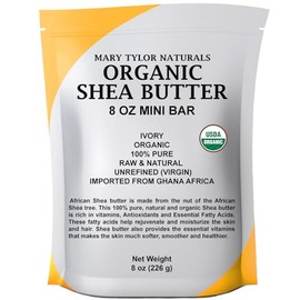Mary Tylor Naturals Organic Shea butter 8 oz — USDA Certified Raw, Unrefined, Ivory From Ghana Africa — Great for Hair, Skin Nails and DIY projects