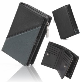 GROOVE GEAR ggs-1044 Men's Genuine Leather Convertible Wallet, Bi-Color Bi-fold Wallet, Mini Wallet, Genuine Cow Leather, Gift, black/navy