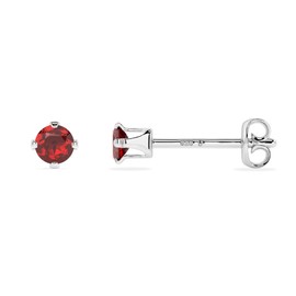 LUSTRE AND LIGHT 3mm Round Natural Red Garnet Stud Earrings for Women in Sterling Silver, January Birthstone Jewelry Gifts for Her Birthday, Anniversary, Graduation, Christmas (Prong-Set)