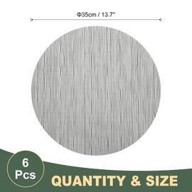 sourcing map 6 Pcs Placemats, 13.7 Inch PVC Placemats Round Braided Place Mats Non-Slip Heat Resistant Place Mats Washable Table Mats for Dining Table Bamboo Texture Surface, Silver Gray