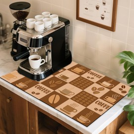 Dish Drying Mat for for Kitchen Counter-Coffee Bar Mat Accessories Fit Under Espresso Machine Maker, Super Absorbent Hide Stain Quick Dry Mat Non-slip dish rack (Coffee Cup, 12"x19")