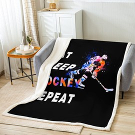 Feelyou Ice Hockey Fleece Throw Blanket 40"x50" Kids Sports Theme Plush Blanket for Bed Sofa Boys Girls Teens Eat Sleep Ice Hockey Sherpa Blanket Ball Gaming Fuzzy Blanket Home Decor