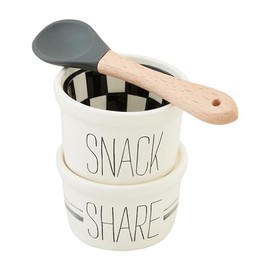 Mud Pie Snack Share Tidbit Set, ramekin 2" x 3" dia | spoon 4", WHITE