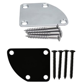 Silver+Black, Musiclily 4 Hole Curved Steel Contoured Guitar Neck Plate for Electric Guitar or Bass, Nickel Pro Steel Contoured Heel Neck Plate for Electric Guitar or Bass