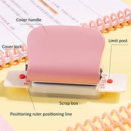 Papel Hole Puncherm con Regla, 99h9 20 26 Suministros de Escuela de Oficina Rosa de 30 Agujeros para Perforar Agujeros en las Páginas Internas de A4, 
