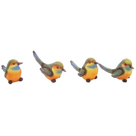 Wowser Vibrant Shelf Sitting Bird Figurines with Blue Tails, Set of 4 Assorted Designs and Sizes