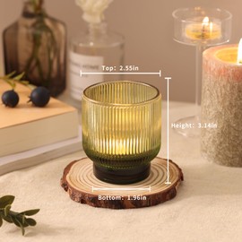 Green Votive Candle Holders Set of 6-2.55" x 3" Gradient Tea Lights Candle Holders Glass with Stylish Ribbed Design, Large Votive Holders for Wedding Centerpieces, Christmas, Vintage Party Home Decor