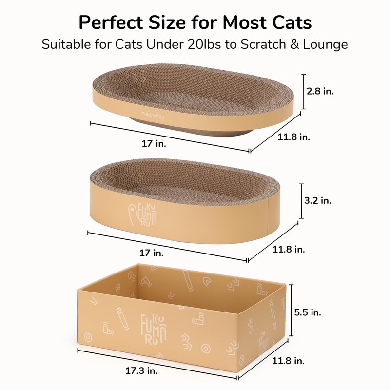 FUKUMARU 3PCS Cardboard Cat Scratcher Bed, Durable Oval Cat Scratch