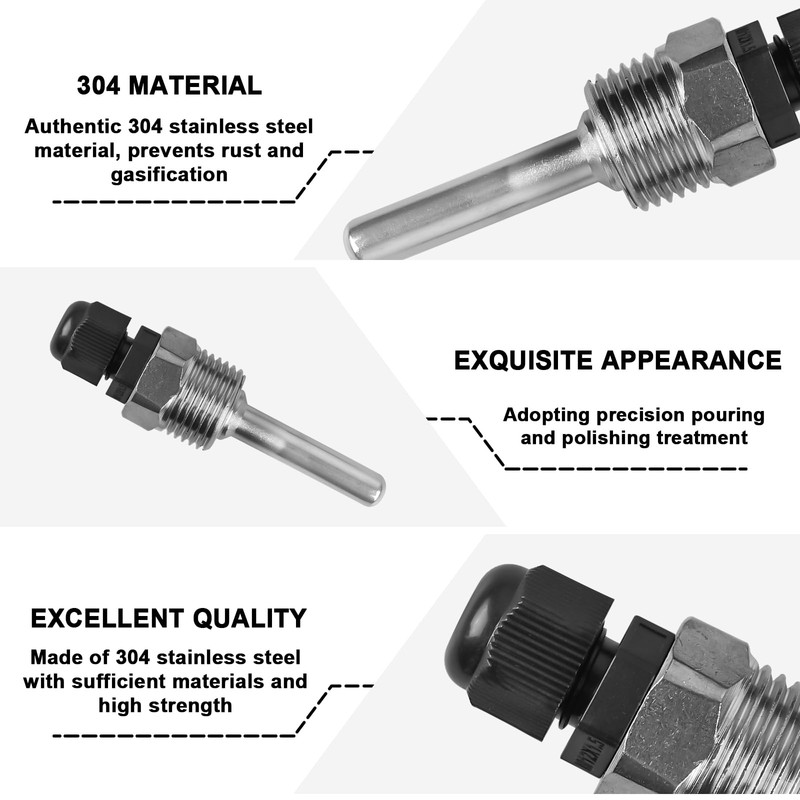 4 pieces Thermowell, 8 x 50 mm stainless steel immersion