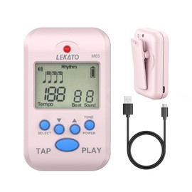 LEKATO Digital Metronome, Rechargeable LCD Electronic Mini Metronome, Human Voice, 10 Beat Sounds, Volume Adjustable, Clip on, Portable M65 Metronome for Piano, Guitar, Flute, Violin, Drum (Pink)
