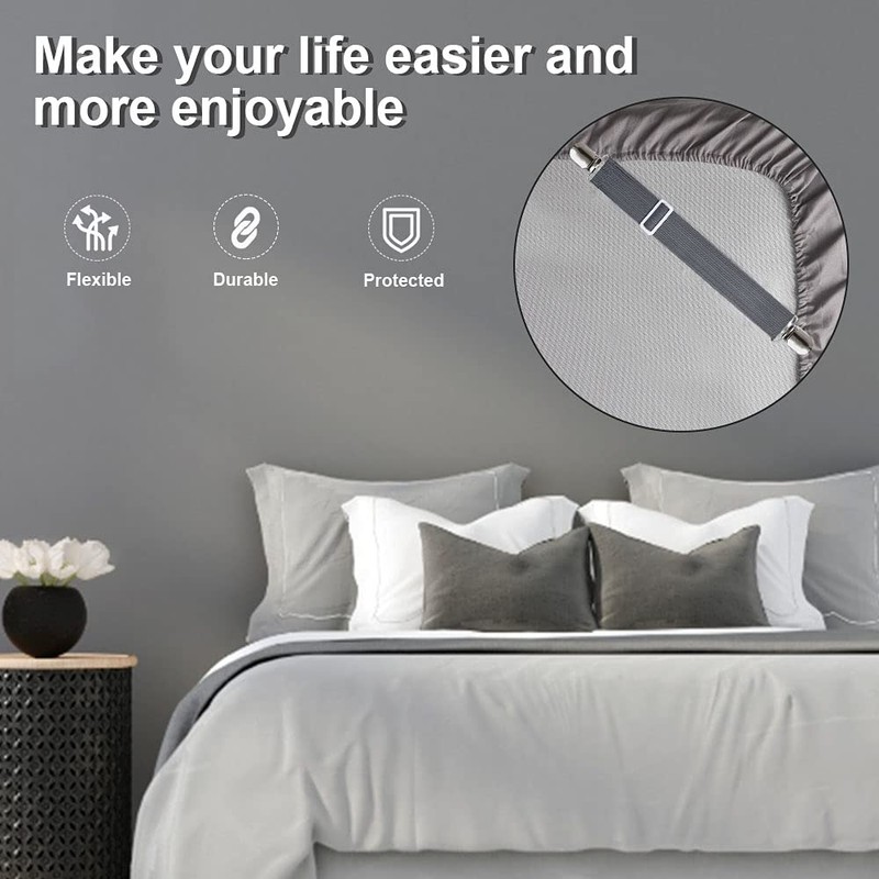 Sheet Fasteners, Sopito 4pcs Adjustable Elastic Straps to Keep Sheets