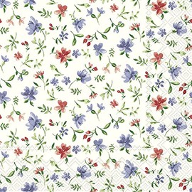 20 Napkins Fleurs Blue Red Flowers Mini Blue Red 33 x 33 cm