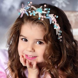 Campsis Princess Flower Girl Headband Pearl Starfish Headpiece for Flower Girls Cute Floral Girl Hair Accessories for Wedding Birthday Party Frist Communion Photography