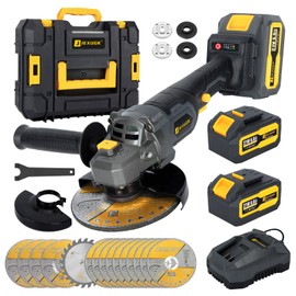 JEXUGK 5" Cordless Angle Grinder Kit, Brushless Battery Grinder with 2x6.0Ah Batteries & Charger,125MM 10000 RPM Variable Speed Amoladora Angular,Esmeriladora for DIY Metal Cutting,Grinding,Polishing