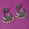 Moonstruck Oxidized Silver Pearl Chandbali Earrings for Women, Lightweight Antique