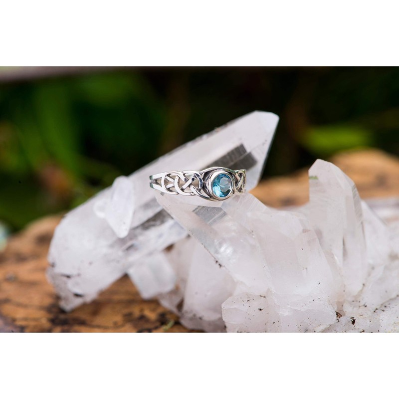 Windalf TÂMIA Celtic Ring 6mm Blue Topaz Engagement Ring Cubic