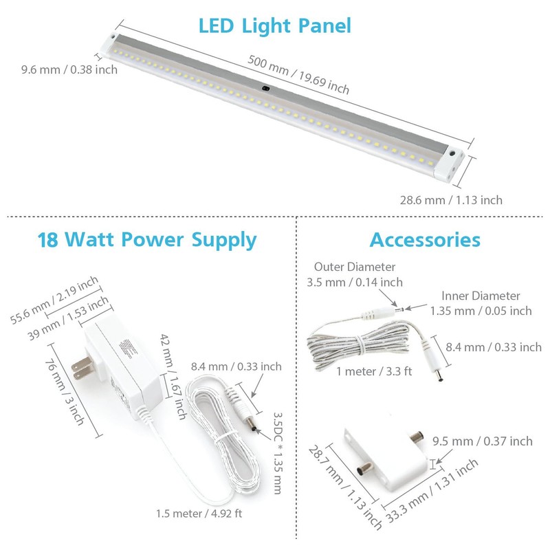 EShine White Finish 3 Extra Long 20 inch Panels LED