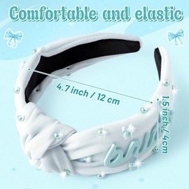PANTIDE PANTIDE Something Blue Bride Jeweled Knotted Headband - Bride to Be Bridal Shower Gift Bow Pearl Embellished Headband Bachelorette Party Wedding Accessories Bridesmaid Gift (White)