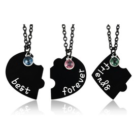Jovivi Best Friends Forever Necklaces for 3 Alloy Black Heart Puzzle Pieces BBF Friendship Pendant Necklace Jewelry Birthday Christmas Gifts