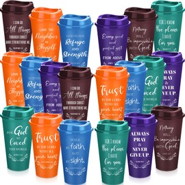Skylety 20 Pack Christian Gifts 16oz Bible Verse Tumbler Bulk Plastic Coffee Cups with Lids for Men Women Inspirational Religious Church Gifts for Father's Day Christian Party Favor (Retro Color)