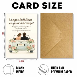 Podagree Congratulations on Your Marriage Card, Wedding Card, Romantic Newlywed Couple Driving Away Greeting Cards, Elegant Wedding Day Love Message Cards with Envelope – 8x5.3 Inch