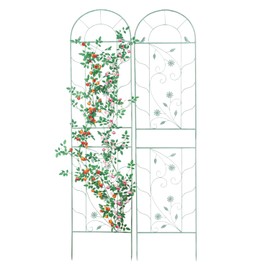 Sungmor Large Metal Garden Trellises for Climbing Plants - 82.5 Inch Tall & 2PC Green Pack - Beautiful Retro Style Metal Fence Trellis - Gardening Vines Plant Support for Flower Rose Climbing