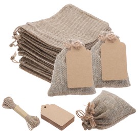 sourcing map 50PCS 4"x 5.5" Burlap Gift Bags with Drawstring and 50PCS Gift Tags & String for Wedding Favors, Jewelry Pouches, DIY Craft
