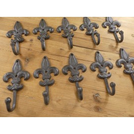MIDWEST CRAFT HOUSE 10 LARGE Cast Iron Fleur De Lis Coat Hooks Hook Hall Tree Hat Dog Leash Fluer