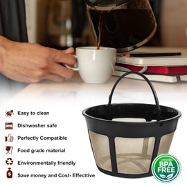 8-12 Cup Reusable Filter Basket With Mesh Bottom Fits MrCoffee Coffee Maker and Brewer - Permanent Filter Replacement for Mr Coffee Gold Basket-Style Filters 2-Pack