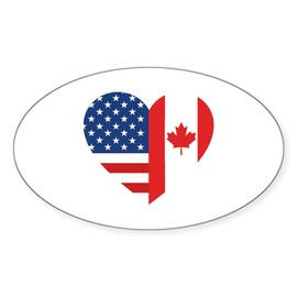 CafePress Canadian American Flag Love Oval Car Bumper Sticker