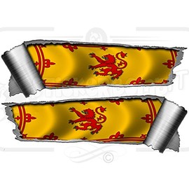 Pair290mm Rolled Ripped Tear Torn Metal Rampant Lion ScottishVinyl Car Stickers