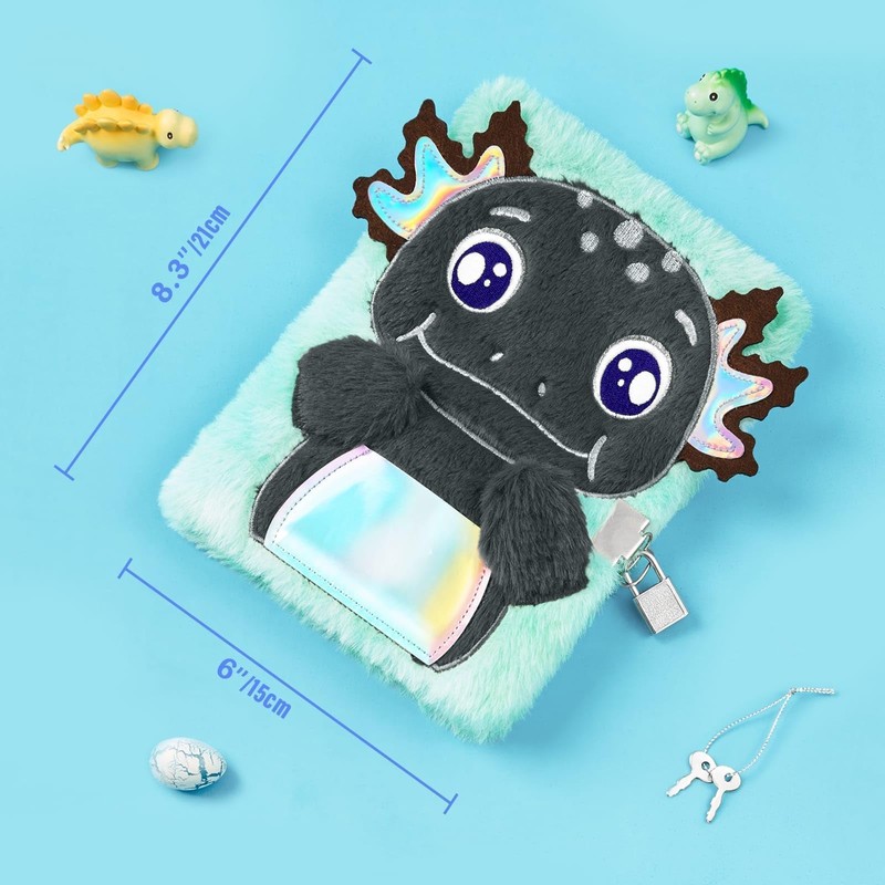 WERNNSAI Black Axolotl Plush Notebook for Children