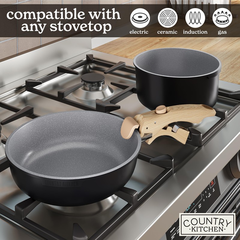 Country Kitchen Cookware Set with Removable Handle, Oven & RV