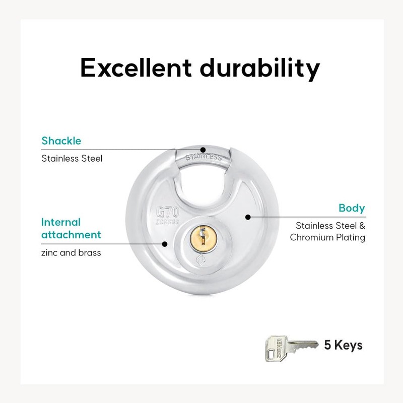 Zarker G70 Heavy Duty Stainless Steel Keyed Discus Padlock –