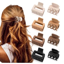8 Pack Matte Hair Clips for Women Girls Rectangle and Double Row Small Claw Clip Morandi Color Hair Claw For Women Flower Hair Clip Lady Small Hairpin Girls hairclip High Ponytail Clip Headdress