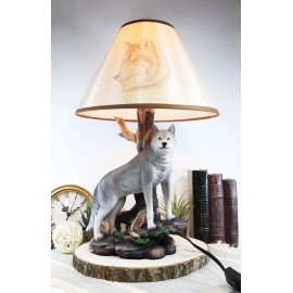 Ebros Gift "Denizen of Twilight" Single Gray Standing Wolf Lamp with Wolf Shade
