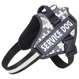 Belababy Service Dog Harness Small Medium Large, Adjustable Emotional Support Dog in Training Harness with Sturdy Handle, Reflective Therapy Puppy Vest, M, Gray Camouflage