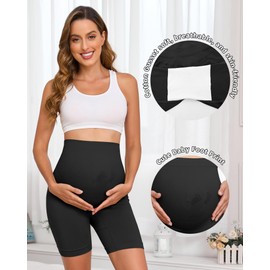 Y25D Maternity Shapewear for Under Dresses Over Belly Pregnancy Underwear Mid-Thigh High Waist Shorts Panties for Baby Shower Black