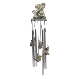 Ebros Gift Safari Savanna Elephant Family Bonding Time Figurine Crown Top Resonant Wind Chime with Trumpeting Elephants Ornaments for Garden Patio Home Animal Themed Decorative Accent
