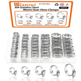 Dianrui 42 PCS Hose Clamps Assortment Kit 1/4"–1-1/8" (6-29mm) Hose Clamps Stainless Steel 304 Worm Gear Fuel Line Hose Clamp for pipe, Fuel Line, Plumbing, Intercooler, Tube, Automotive and Marine