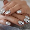 Coolnail 24pcs Short Round Mirror Fake Nails Metallic Silver Full