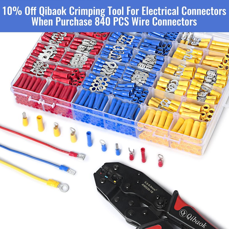 Qibaok 840PCS Electrical Wire Connectors, Insulated Wire Crimp Terminals, Mixed