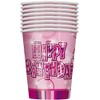 9oz Glitz Pink Birthday Paper Cups, Pack of 8