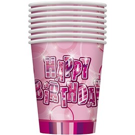 9oz Glitz Pink Birthday Paper Cups, Pack of 8