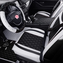 Car Seat Covers Front Seats, Super Luxurious Heavy Universal Duty Waterproof Leather Automotive Vehicle Cover for Cars SUV Pick-up Truck, Non-Slip Seat Black White Car Accessories (2 PCS Front/White)