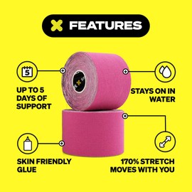 2 Rolls - SPORTTAPE Kinesiology Tape - 5cm x 5m - Pink | Physio & Sports Injury Muscle Tape for Knee Pain, Shoulder, Ankle & Shin Splints Support | Waterproof & Hypoallergenic Kinetic Sports Tape