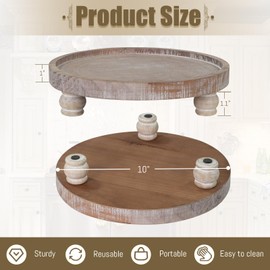 MAONAME Decorative Round Wood Riser for Display, Farmhouse Pedestal Stand for Kitchen Counter, Natural Wooden Risers Tray for Home Decor, Pedestal Tray for living room Decor
